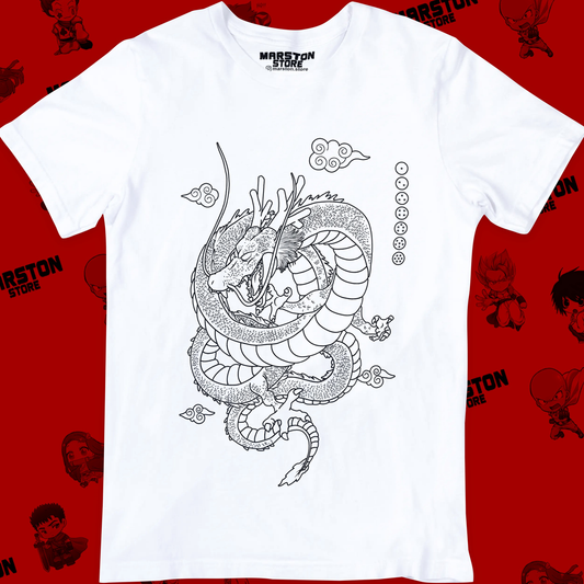 Polera blanca Dragon Ball con diseño de Shen Long