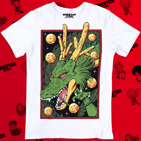 Polera blanca Dragon Ball con diseño de Shen Long