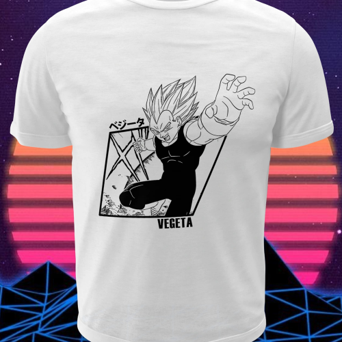 Polera blanca Dragon Ball con diseño de Vegeta