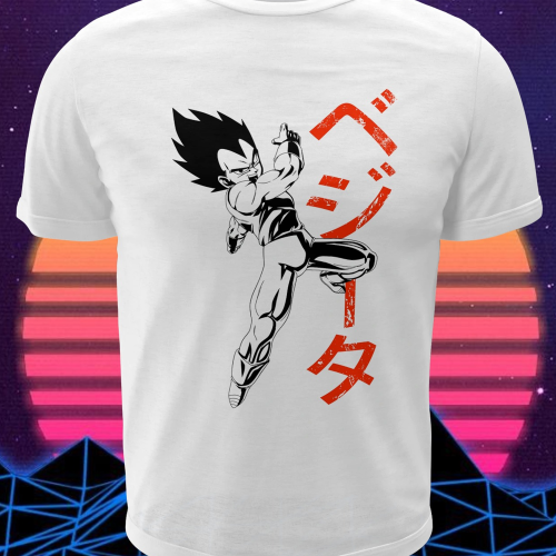 Polera blanca Dragon Ball con diseño de Vegeta