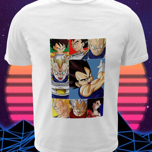 Polera blanca Dragon Ball con diseño de Vegeta