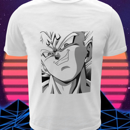 Polera blanca Dragon Ball con diseño de Vegeta