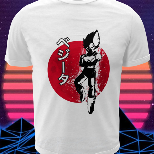 Polera blanca Dragon Ball con diseño de Vegeta