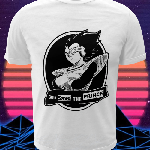 Polera blanca Dragon Ball con diseño de Vegeta