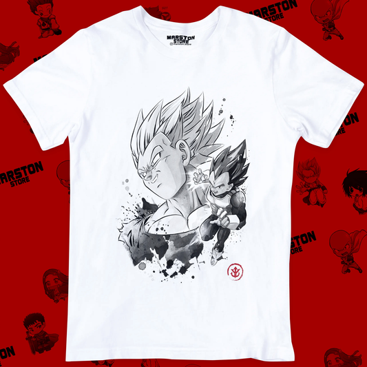 Polera blanca Dragon Ball con diseño de Vegeta