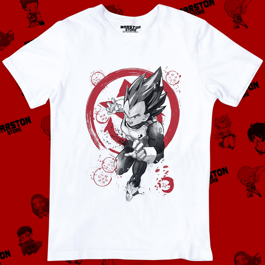 Polera blanca Dragon Ball con diseño de Vegeta