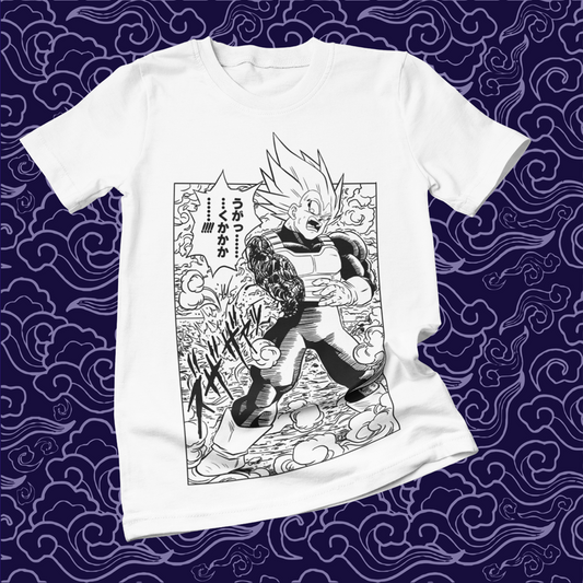 Polera blanca Dragon Ball con diseño de Vegeta