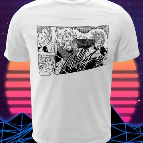 Polera blanca Dragon Ball con Vegeta y Goku Black