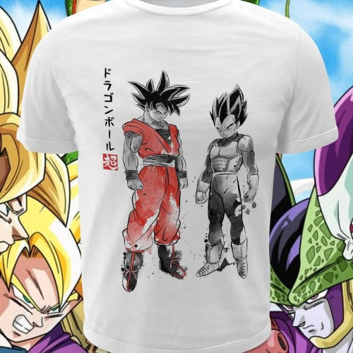 Polera blanca Dragon Ball con Vegeta y Goku