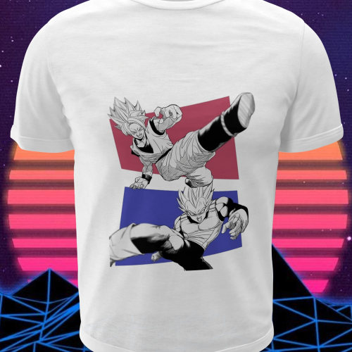 Polera blanca Dragon Ball con Vegeta y Goku