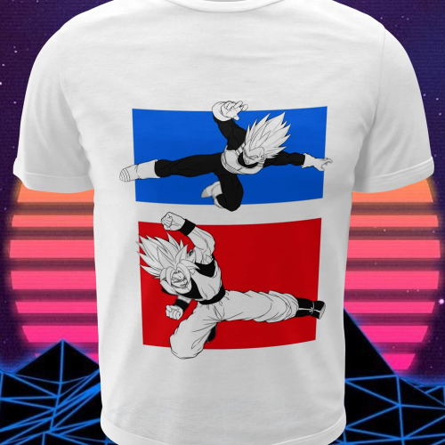 Polera blanca Dragon Ball con Vegeta y Goku