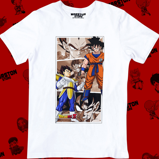 Polera blanca Dragon Ball con Vegeta y Goku