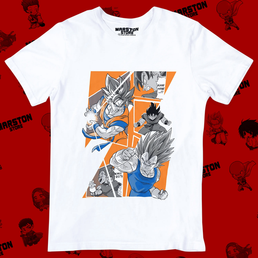Polera blanca Dragon Ball con Vegeta y Goku