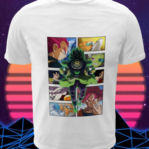 Polera blanca Dragon Ball con Vegeta, Goku y Broly