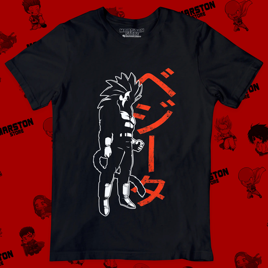 Polera negra Dragon Ball con diseño de Vegeta
