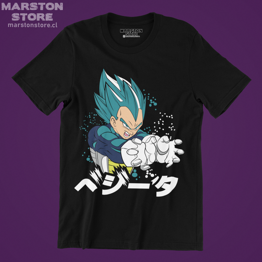 Polera negra Dragon Ball con diseño de Vegeta