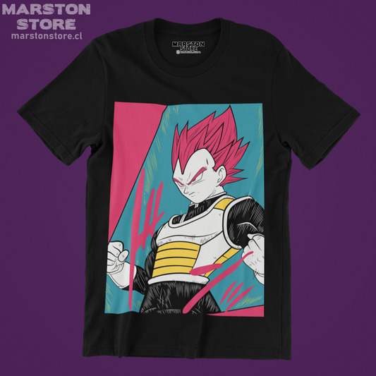 Polera negra Dragon Ball con diseño de Vegeta