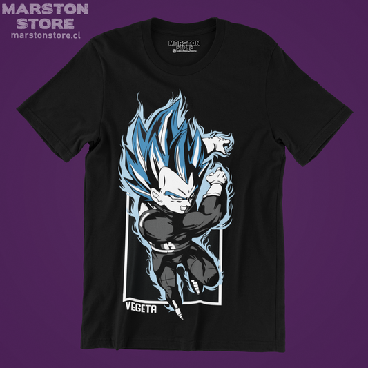 Polera negra Dragon Ball con diseño de Vegeta