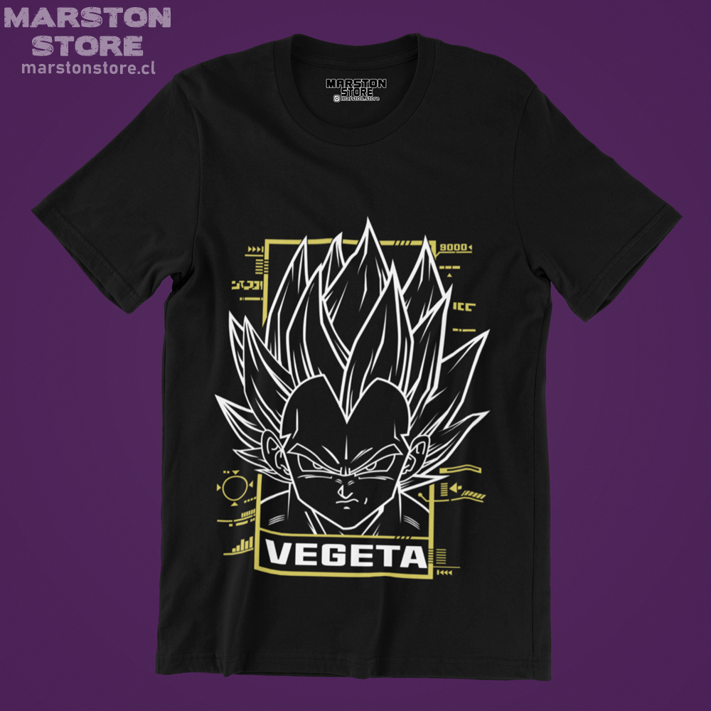 Polera negra Dragon Ball con diseño de Vegeta
