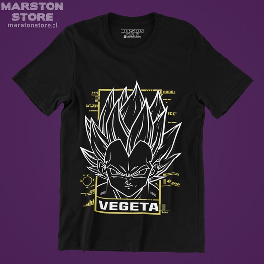 Polera negra Dragon Ball con diseño de Vegeta
