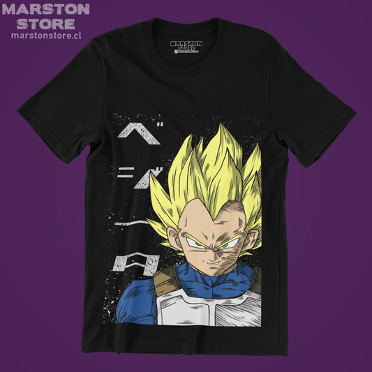 Polera negra Dragon Ball con diseño de Vegeta