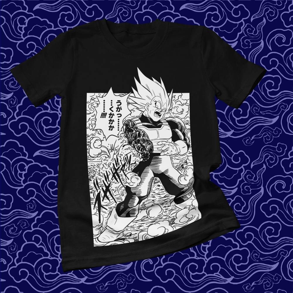 Polera negra Dragon Ball con diseño de Vegeta
