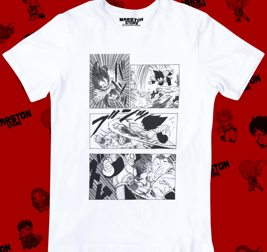 Polera blanca Dragon Ball con Vegeta vs Goku