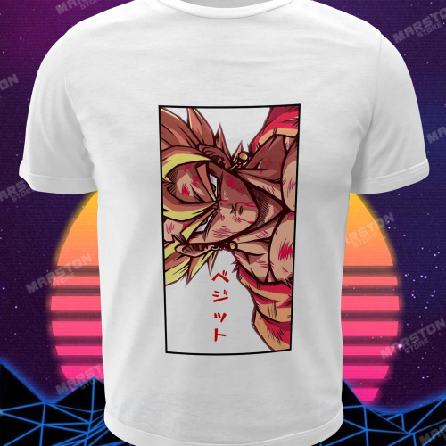 Polera blanca Dragon Ball con diseño de Vegetto