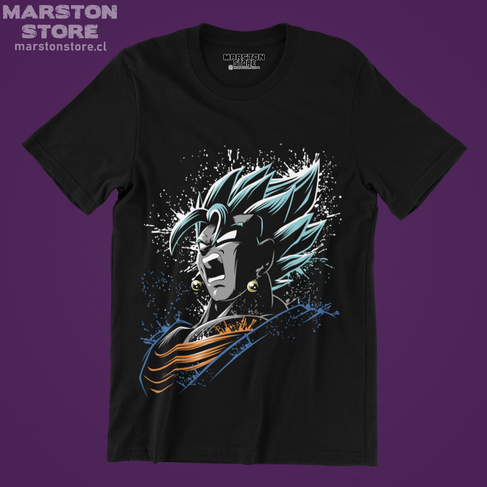Polera negra Dragon Ball con diseño de Vegetto