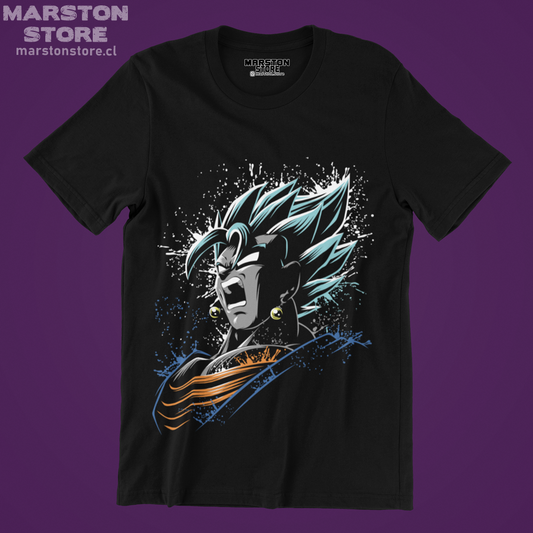 Polera negra Dragon Ball con diseño de Vegetto