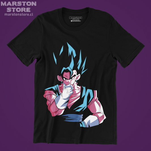 Polera negra Dragon Ball con diseño de Vegetto