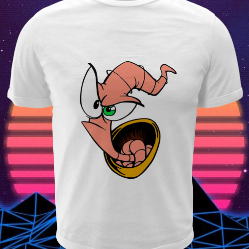Polera blanca con diseño de Earthworm Jim