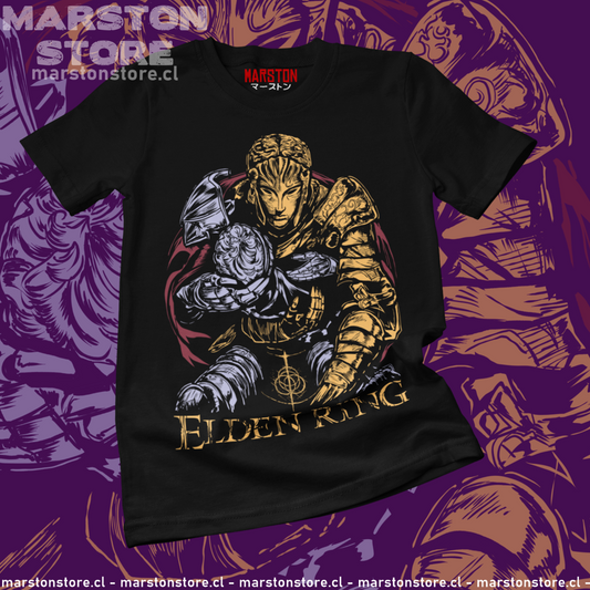 Polera negra Elden Ring con diseño de Twinned Armor