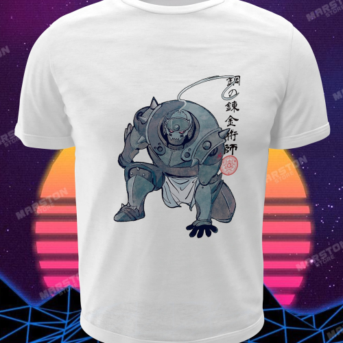 Polera blanca Fullmetal Alchemist con diseño de Alphonse Elric