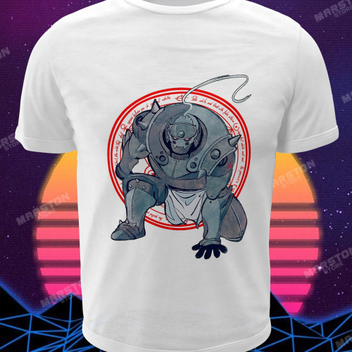 Polera blanca Fullmetal Alchemist con diseño de Alphonse Elric