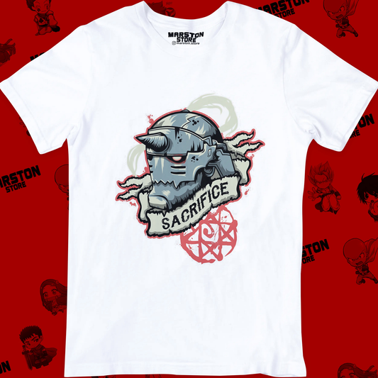 Polera blanca Fullmetal Alchemist con diseño de Alphonse Elric