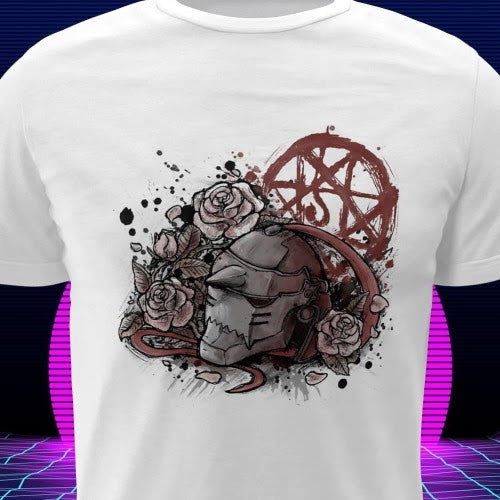 Polera blanca Fullmetal Alchemist con diseño de Alphonse Elric
