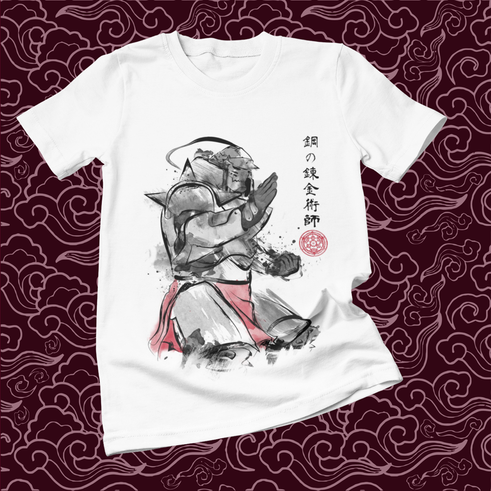 Polera blanca Fullmetal Alchemist con diseño de Alphonse Elric