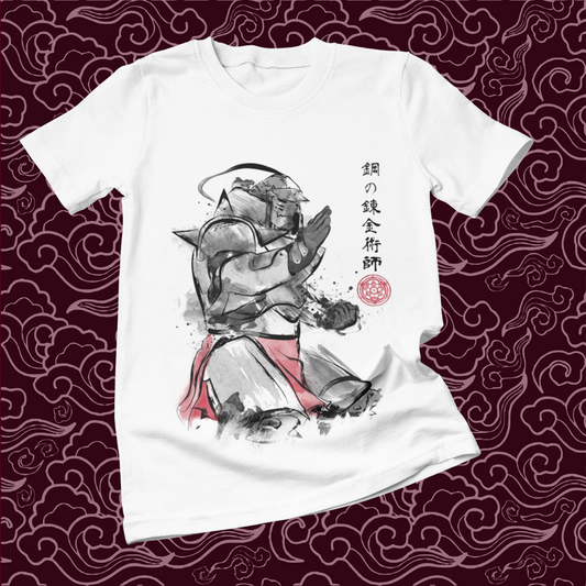 Polera blanca Fullmetal Alchemist con diseño de Alphonse Elric
