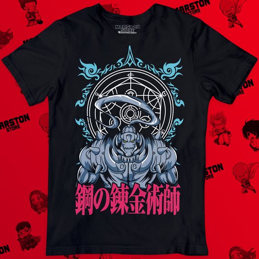Polera negra Fullmetal Alchemist con diseño de Alphonse Elric