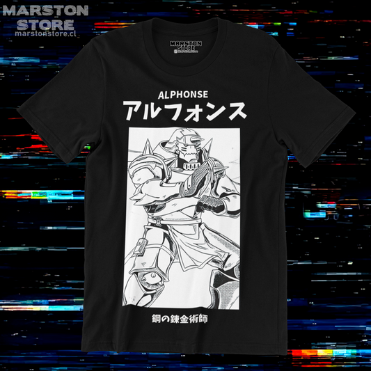 Polera negra Fullmetal Alchemist con diseño de Alphonse Elric