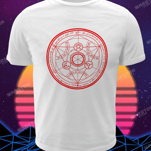 Polera blanca Fullmetal Alchemist con diseño inspirado en el anime