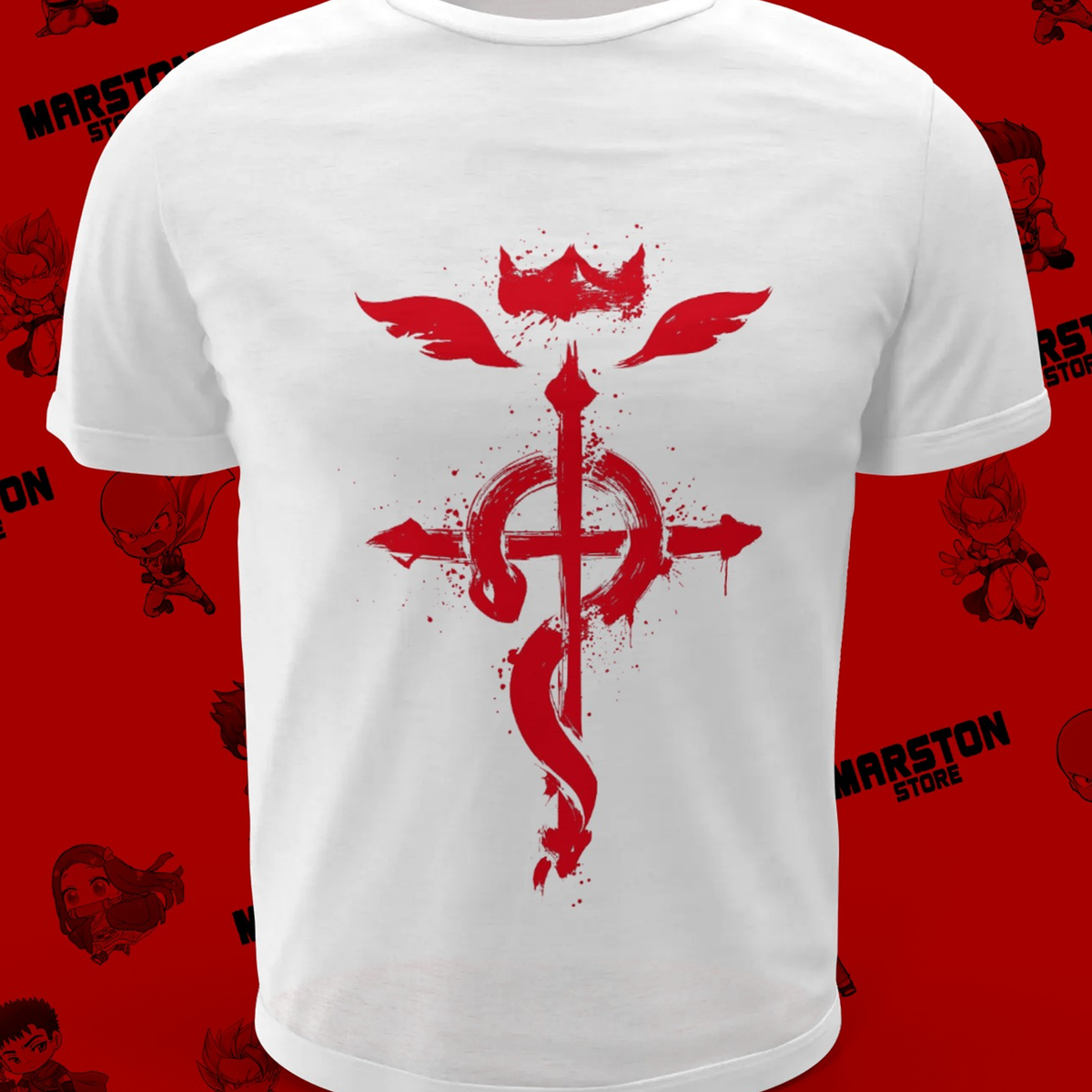 Polera blanca Fullmetal Alchemist con diseño inspirado en el anime