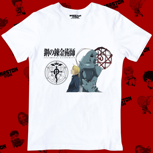 Polera blanca Fullmetal Alchemist con diseño inspirado en el anime