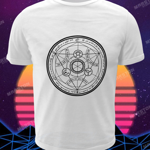 Polera blanca Fullmetal Alchemist con diseño inspirado en el anime