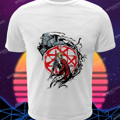 Polera blanca Fullmetal Alchemist con diseño inspirado en el anime