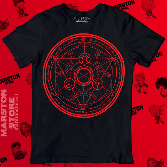 Polera negra Fullmetal Alchemist con diseño inspirado en el anime