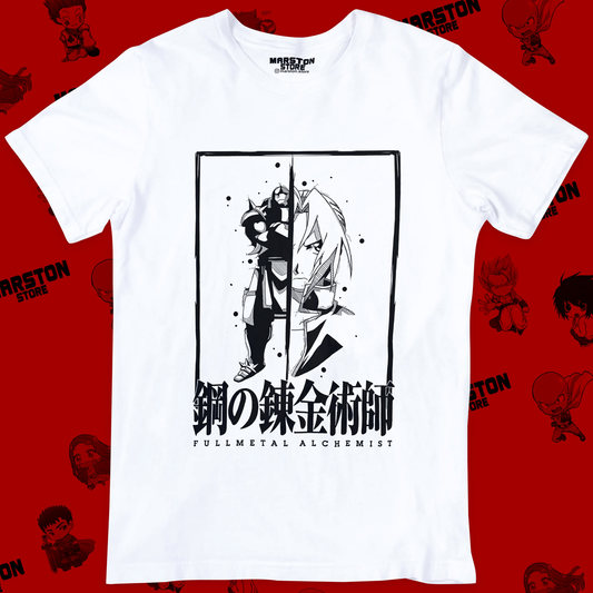Polera blanca Fullmetal Alchemist con Edward Elric y Alphonse Elric