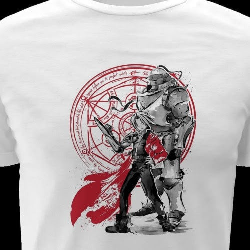 Polera blanca Fullmetal Alchemist con Edward Elric y Alphonse Elric
