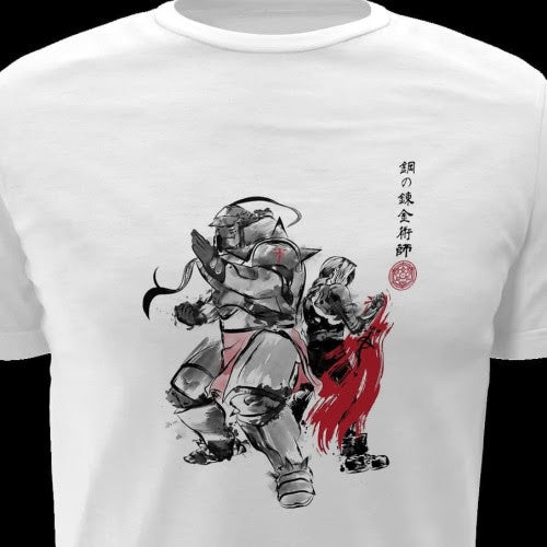Polera blanca Fullmetal Alchemist con Edward Elric y Alphonse Elric
